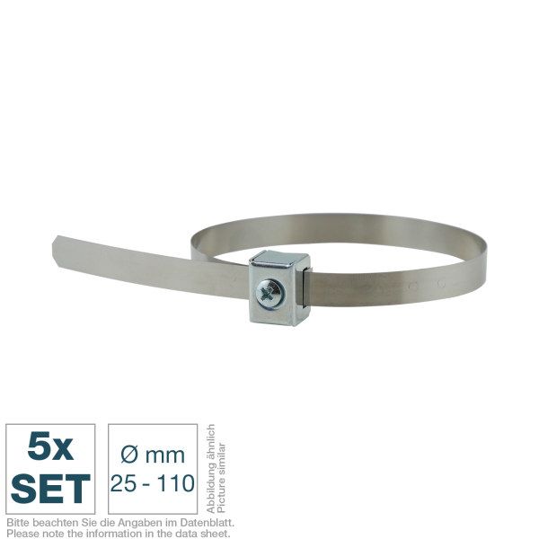 5x Spannband mit Klemmverschluss 25 - 110 mm - Vorderansicht