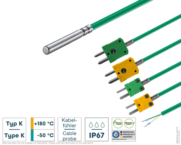 Kabel-Thermoelement Typ K mit Silikon-Leitung Vorderansicht