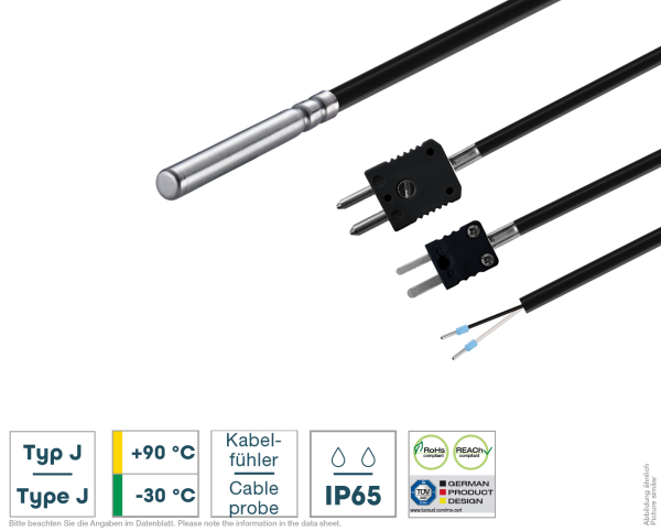 Kabel-Thermoelement Typ J mit PVC-Leitung Vorderansicht