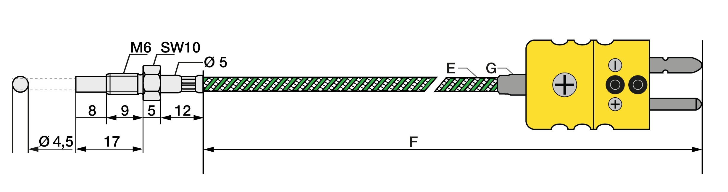 Temperatursensor Kabel, M6 BSW Gewinde Temperaturmessfühler Typ K  Thermoelementsensor mit 1-5 Meter Kabel Temperaturfühler(2M)